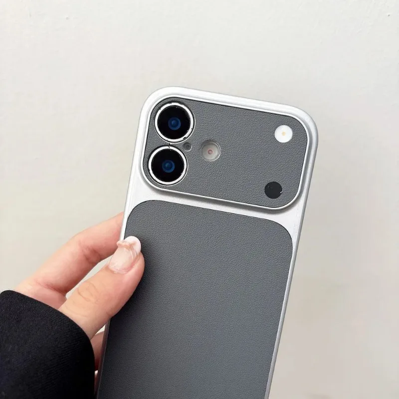 Vintage Solid Color Leather Texture Phone Case For iPhone 17 13 14 15 Pro Max 16 Plus Luxury Business Mobile Phone Armor Cover view 6
