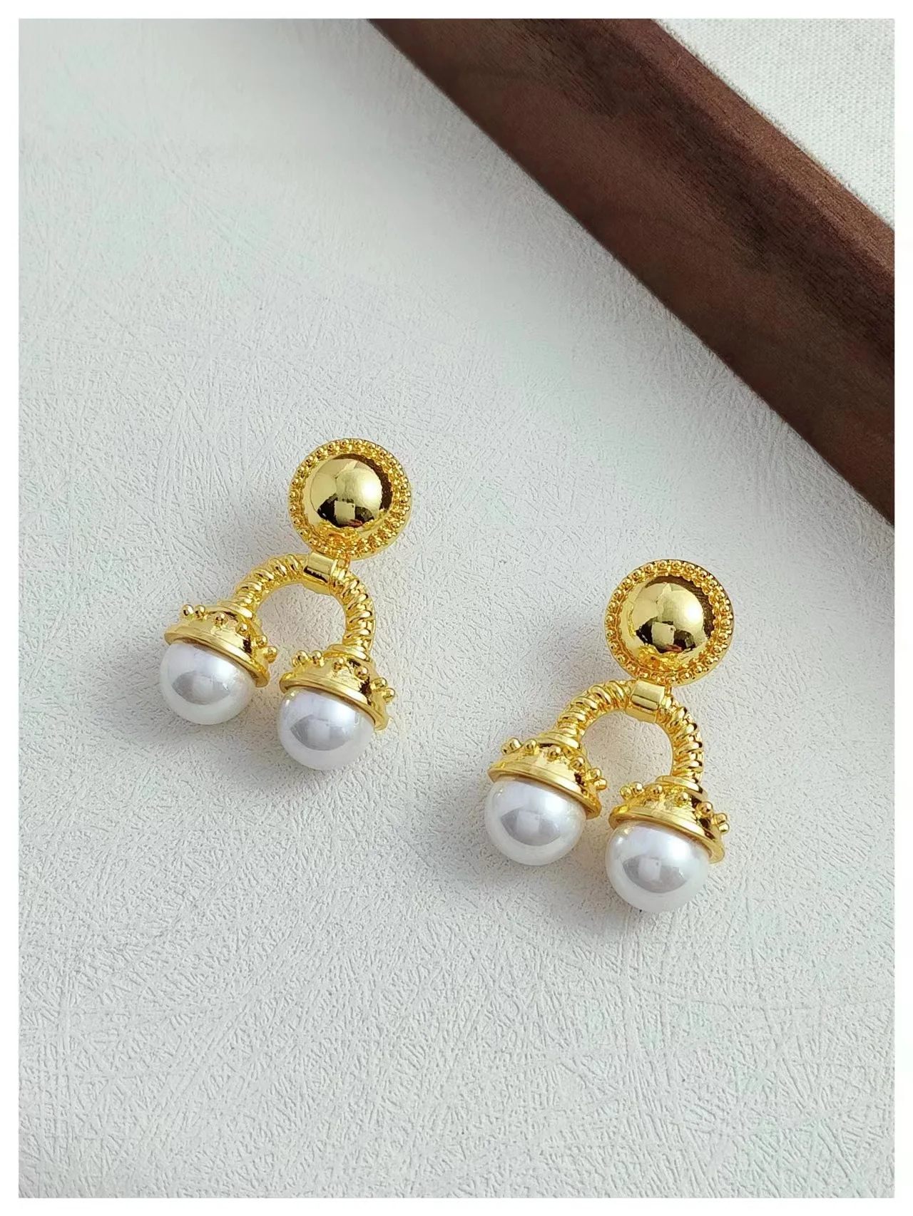 Italian Vintage Duplicate Fine Jewelry Gold Pearl Ear Stud Drop Earring Fashion Art Deco Handcrafted Earring Korean Accessories