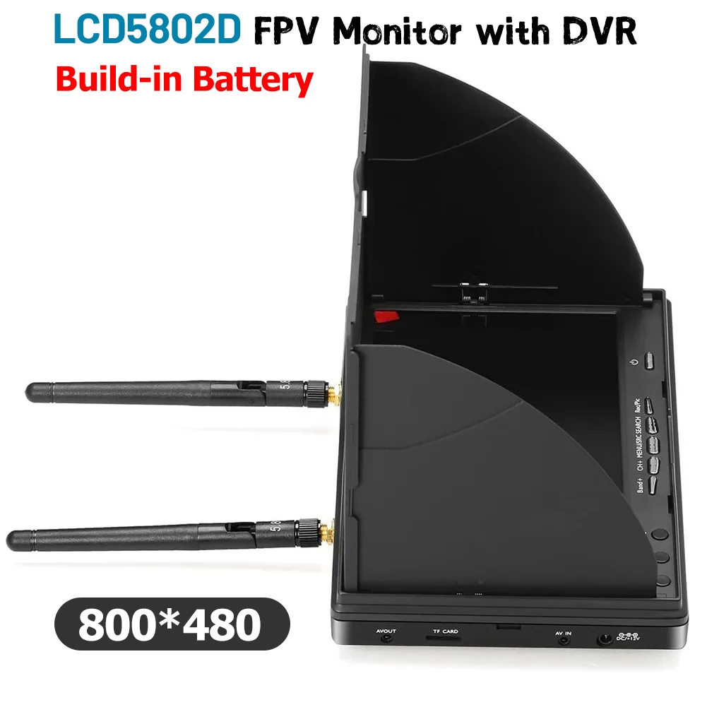 

LCD5802D 5802 5.8G 40CH 7 Inch Raceband FPV Monitor 800x480 with DVR Build-in Battery Video Screen for FPV Multicopte
