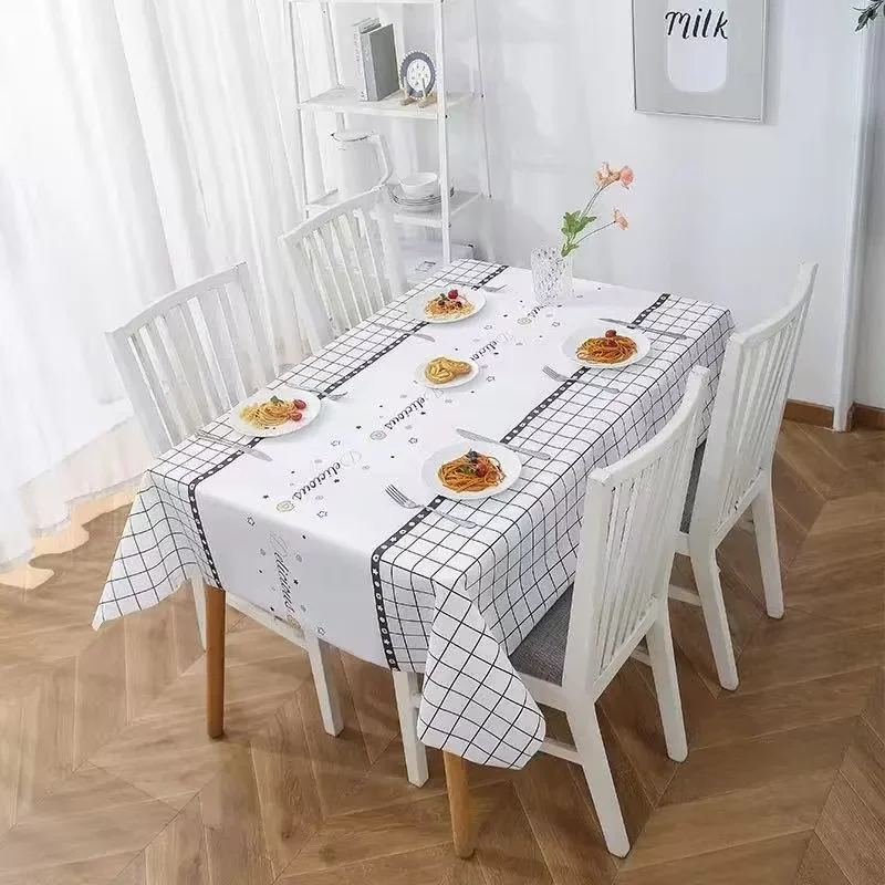 Checkered PEVA Tablecloth Waterproof Oilproof Rectangular Anti-Stain Wipeable Dining Kitchen Table Cover for Home Decor