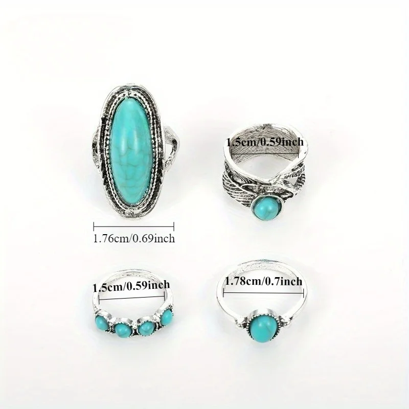 4Pcs/Set Vintage Bohemian Turquoise Ring Perfect for Women Daily Wear or Gifting