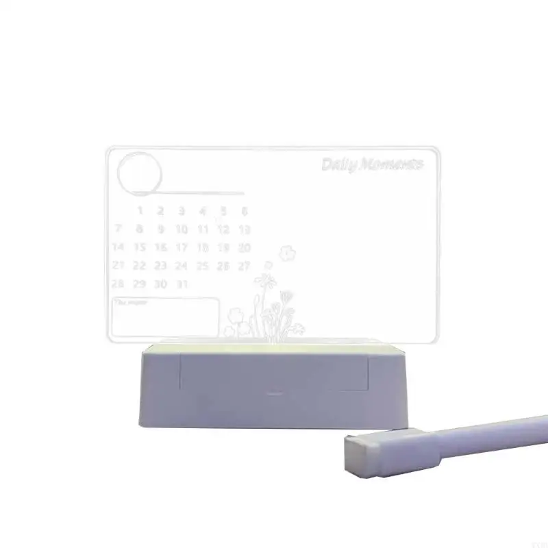 Erasable Acrylic Calendar Monthly Calendar Planner Desk LED Night Light with Holder Stand Marker Pen Included 