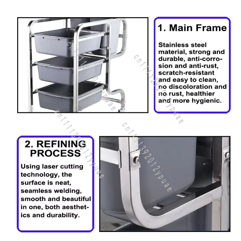 3-Tier Stainless Steel , Restaurant Hotel Tableware Collection Trolley, Plate & Bowl Transport Equipment
