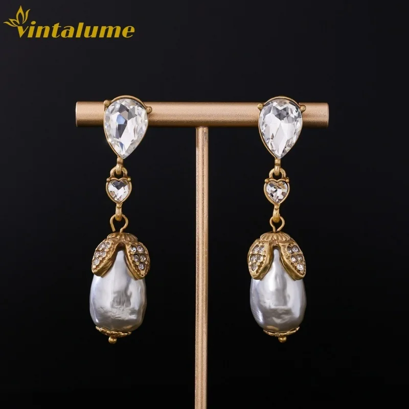 

Винтажные модные украшения Vintalume: серьги-подвески с кристаллами CZ и жемчугом в форме капли для женщин, простые изящные серьги, подарок для вечеринки.