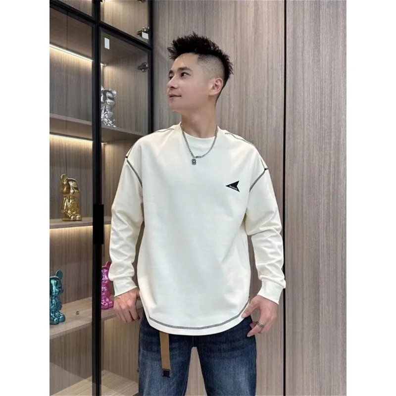 

Мужская осенняя футболка с длинными рукавами, топы, повседневная и универсальная толстовка с круглым вырезом в корейском стиле, модная простая нижняя часть