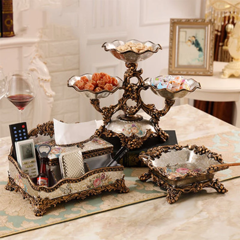 Household Fruit Plate Three-piece Set, Coffee Table Snack Plate, Multi-function Compartmentalized Dried Fruit Plate Large