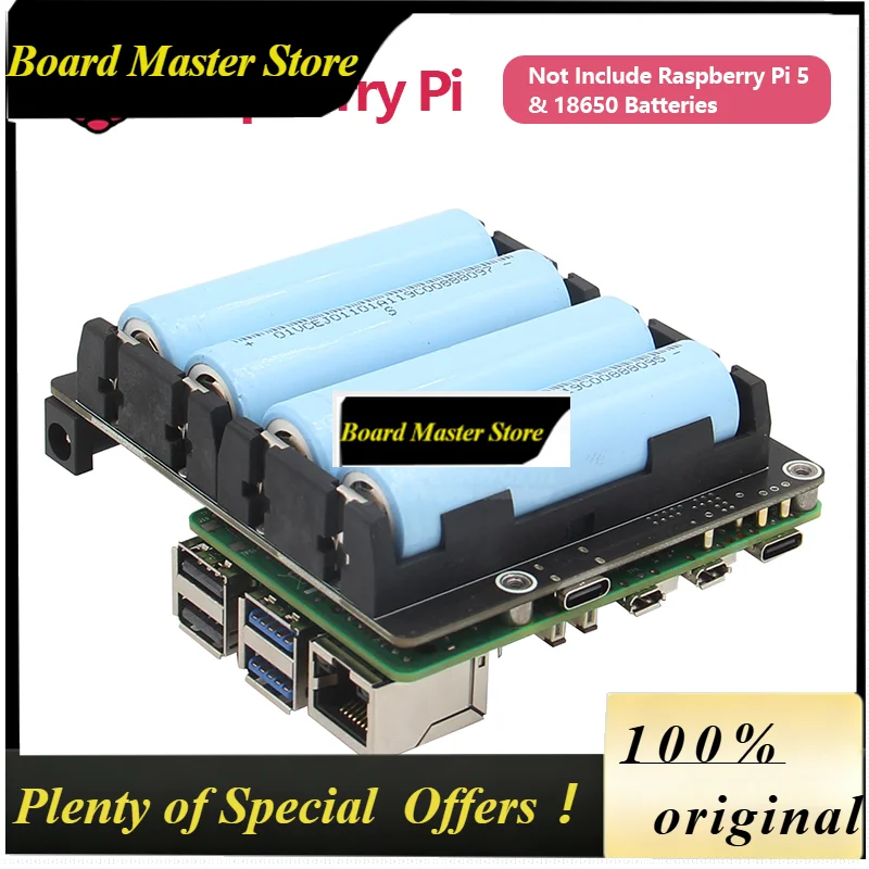 BoMaSGeekworm X1202 UPS & Power Management Board With 4 Cell 18650 Battery Holder For Raspberry Pi 5