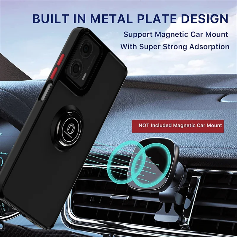 Armor Magnetic Ring Holder Kickstand Phone Case For Motorola Moto G04 G04S G24 Matte Back Cover For Moto G 24 04 04S