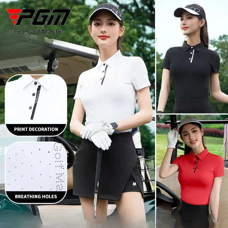 

PGM Women Golf Trainning T Shirts Summer Short Sleeved Polo Shirt Top YF796