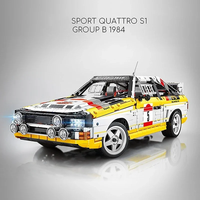 Klemmbausteine S1 Quattro 1:8 Gruppe B 1984 Rennwagen mit LED Bausteine Supersportwagen Sportfahrzeug Modellbausatz Jungen Spielzeug Erwachsene Kinder Geschenk 3887 Teile