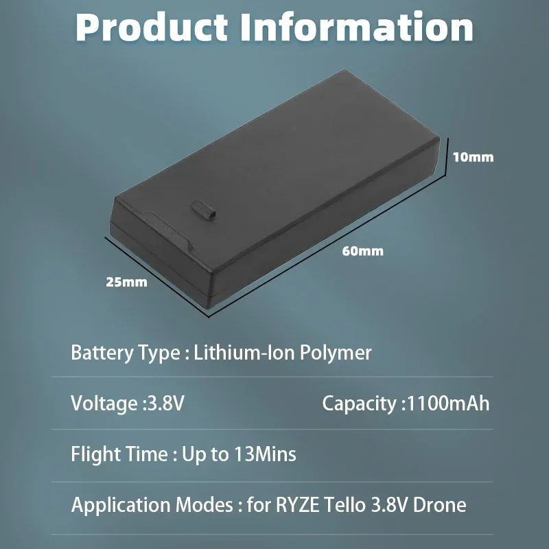 3.8V Intelligent Flight Battery for DJI RYZE Tello Drone Accessory RC Quadcopter Uav Parts 1100mAh Rechargeable LiPo Cells