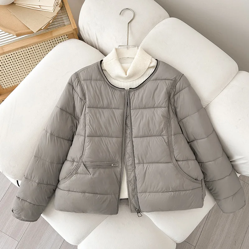 Parka acolchada ligera de invierno, abrigo acolchado de algodón cálido, prendas de vestir exteriores, chaquetas acolchadas informales con un solo pecho y cuello redondo