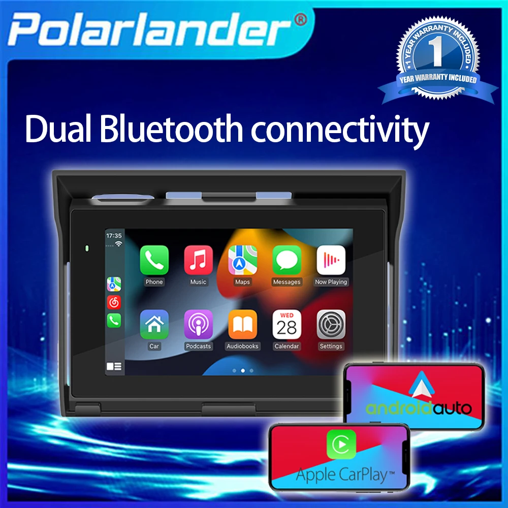 Multi‑Language Motorcycle Portable MP5 Player 5 Inch Screen BT5.0 Built‑in Speaker 9‑30V Support CarPlay Android Auto