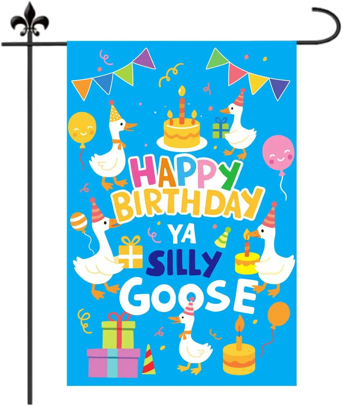 Silly Goose Birthday Garden Flag, 18x12in Funny Birthday Garden Flag Linen Colorful Silly Goose Party Decorations Supplies f SSL