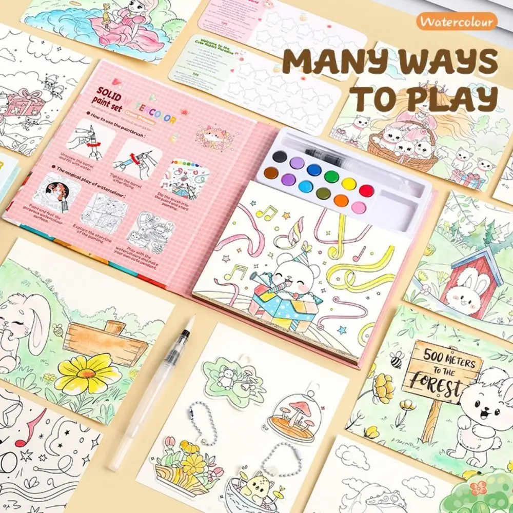 Creative Gouache Graffiti Picture Book with 10-Color Pigment Blocks 24 Pages Blank Doodle Book Set Dip Pens Gouache Art