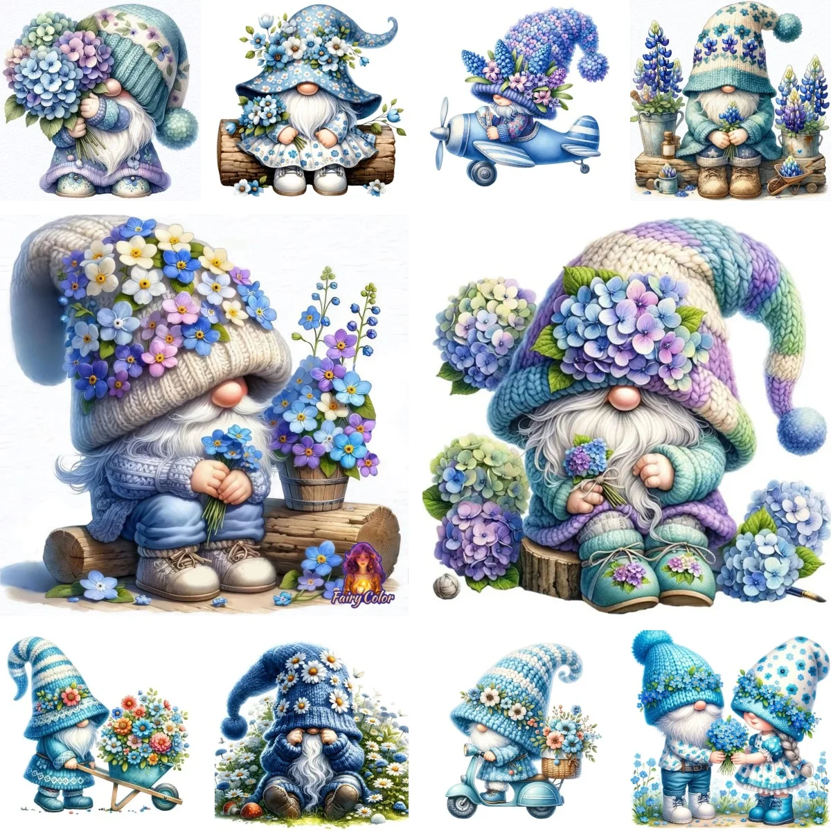 DIY Diamond Art Painting Kit Vibrant Forget Me Not Wildflower Gnome Embroidery Nature-Inspired Blue Floral Wall Art Decor