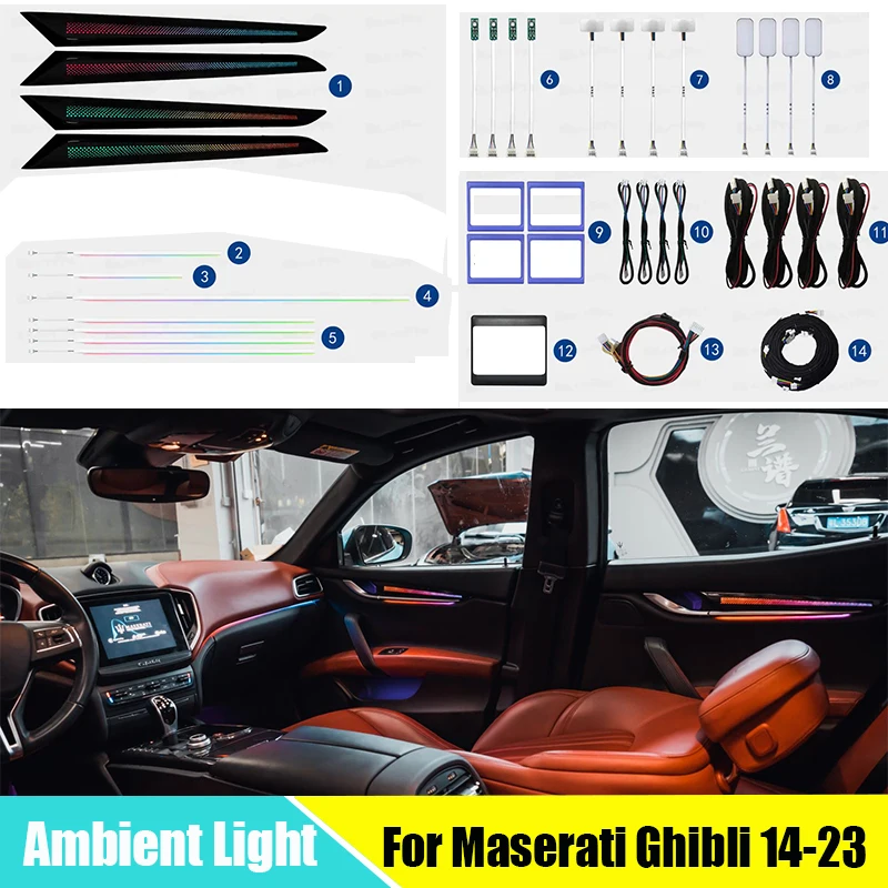 64 Color LED Ambient Light For Maserati Ghibli 2014-2023 Decorate Interior Door Dynamic Trim Panel  Atmosphere Lamp