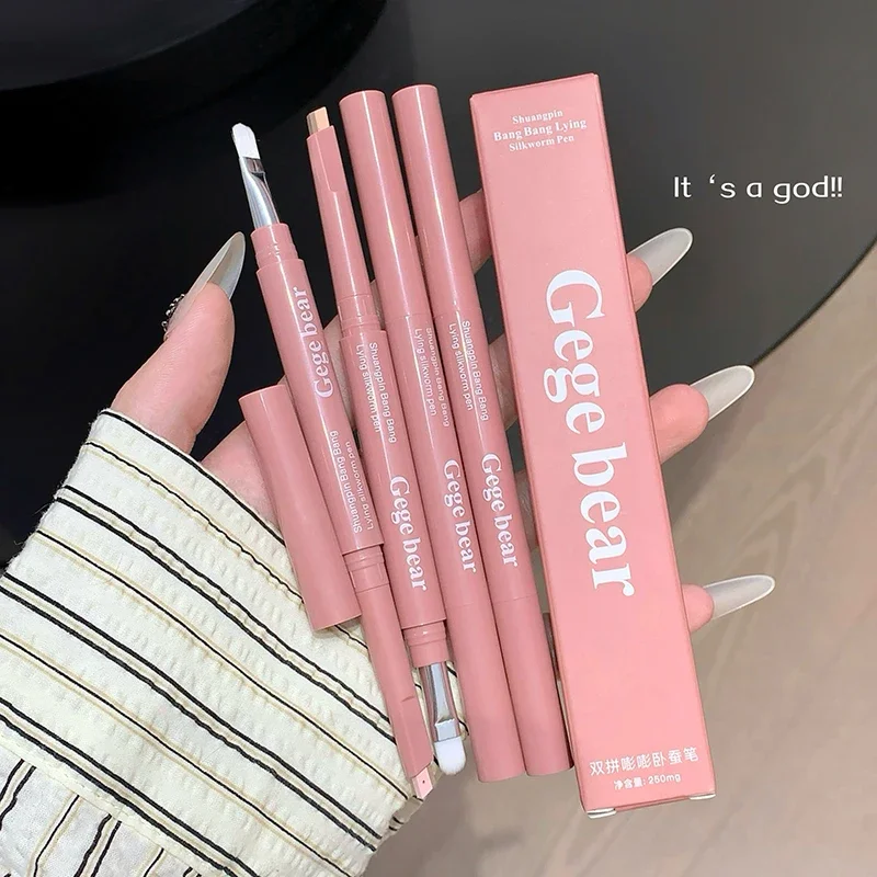 Bicolor Aufhellender Aegyo Sal Stift 2-in-1 Nude Pink Unter-Augen-Highlighter Schattenstift Natürlicher Lying-Silkworm-Kontur-Augen-Make-up-Stift – Detail 10