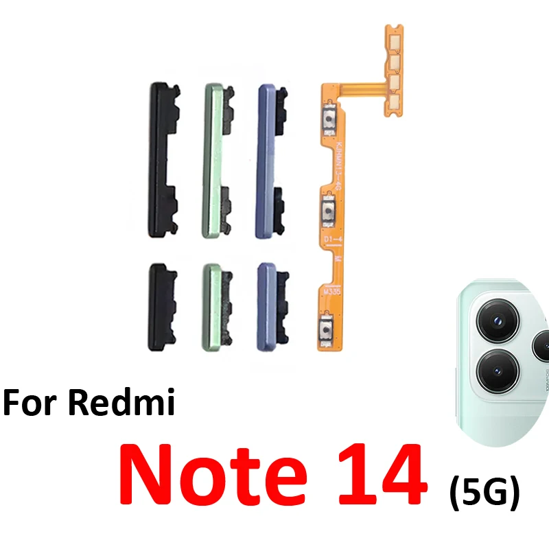 For Xiaomi Redmi Note 14 5G Phone Power Volume Button Up Down External Side Key Internal On Off Flex Cable Repair Parts Black