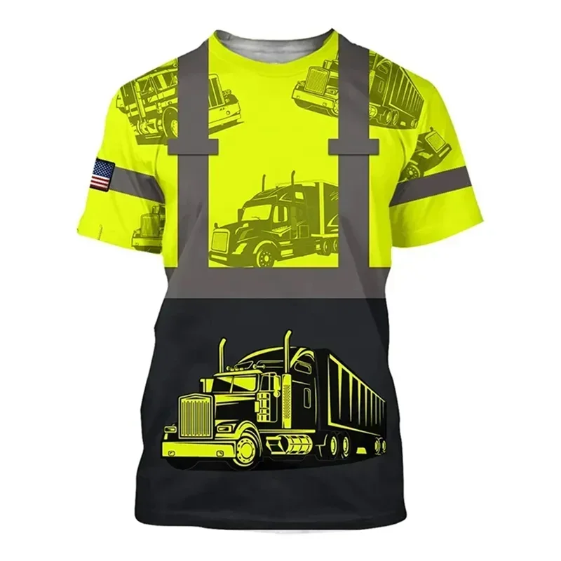 

3D-printed Funny Truck Driver Uniform T-shirt, Work Clothes, Casual and Personalized Fake Striped T-shirt
