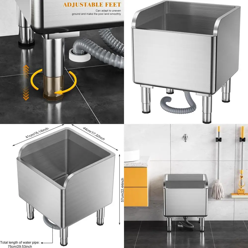 

Коммерческая мойка из нержавеющей стали с хозяйственной раковиной, идеально подходит для мытья полов, стирки, использования на кухне и в ресторанах (17.7x16.1x)