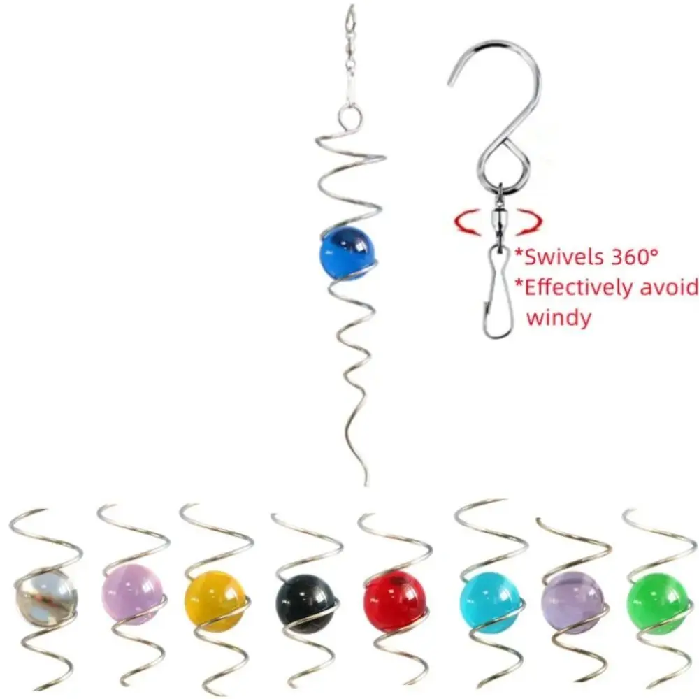 Crystal Glass Ball Spiral Tail Wind Spinner Hanging Decor Art Ornaments Rotating Spiral Tail Wind Chimes Tree Decorations