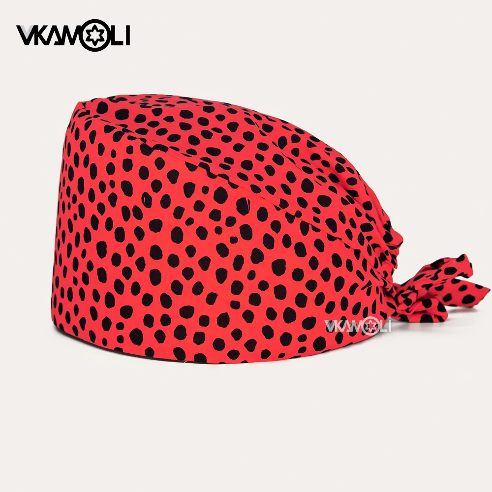 

red Leopard pattern women and men's scrubs cap cotton scrub hats gorro enfermera Elasticity nursing hat nurse accessories