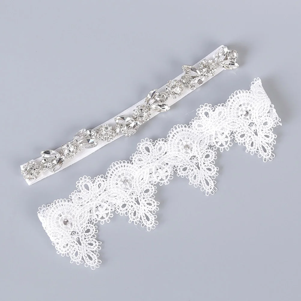 

2 PCS Garterbelt Bridal Wedding League Bride with Diamonds for Simple Garters Decorate Miss