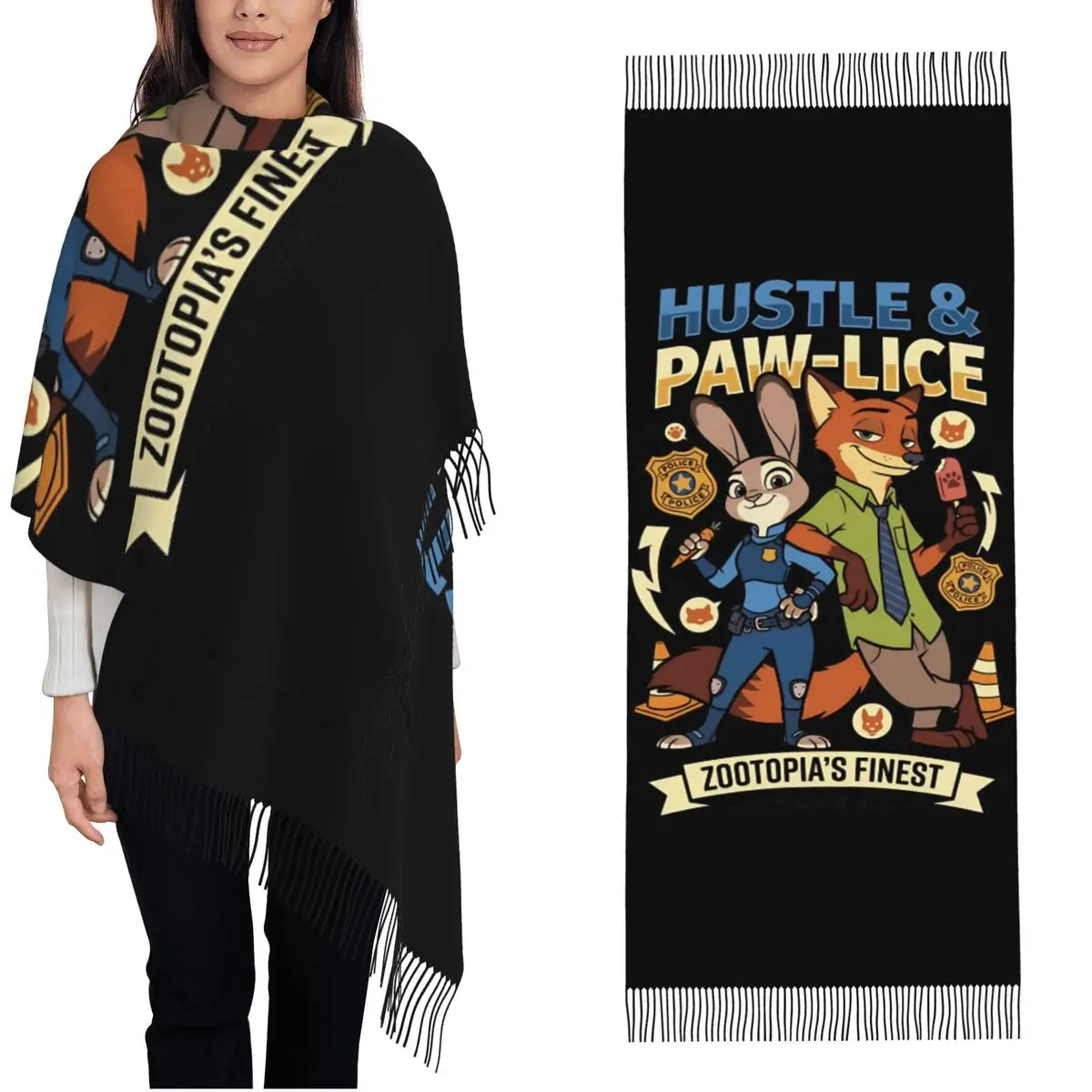 

Women Scarf Outdoor Zootopia Judy Hopps E Nick Wilde Head Scarves with Long Tassel Popular Shawls Wrpas Winter Designer Bandana