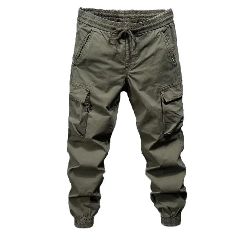 Men Cargo Pants Men\'s Elastic Waist Cargo Pants with Drawstring Multiple Pockets for Outdoor Sports Streetwear Fashion Men