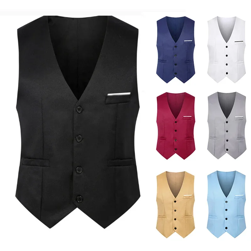 M-5XL Men\'s Suit Vest Summer Slim Fit Waist Solid Tank Top Business Leisure Party Bar Banquet Dress