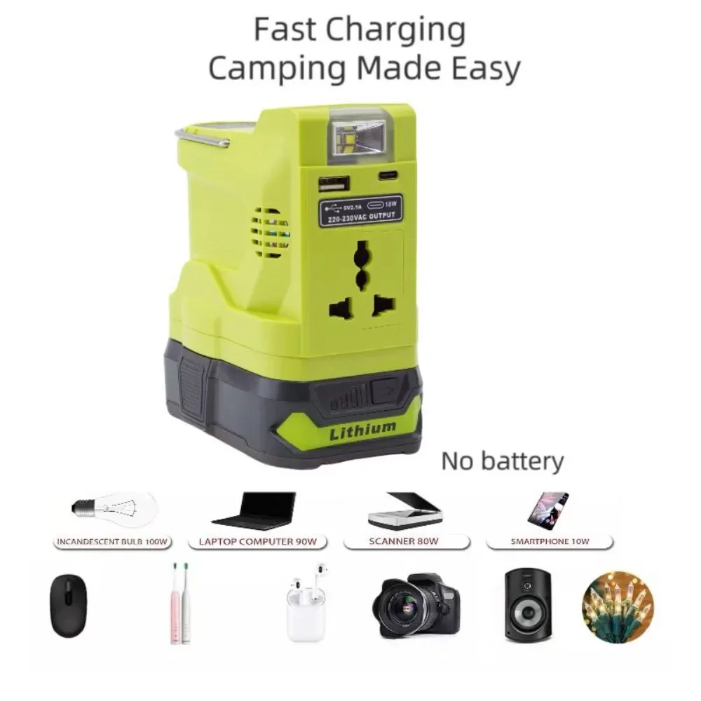 200W Wireless Portable Power Inverter Power Station AC-DC For Ryobi18V  Battery With USB C-type And Socket Port(﻿Tool Only）