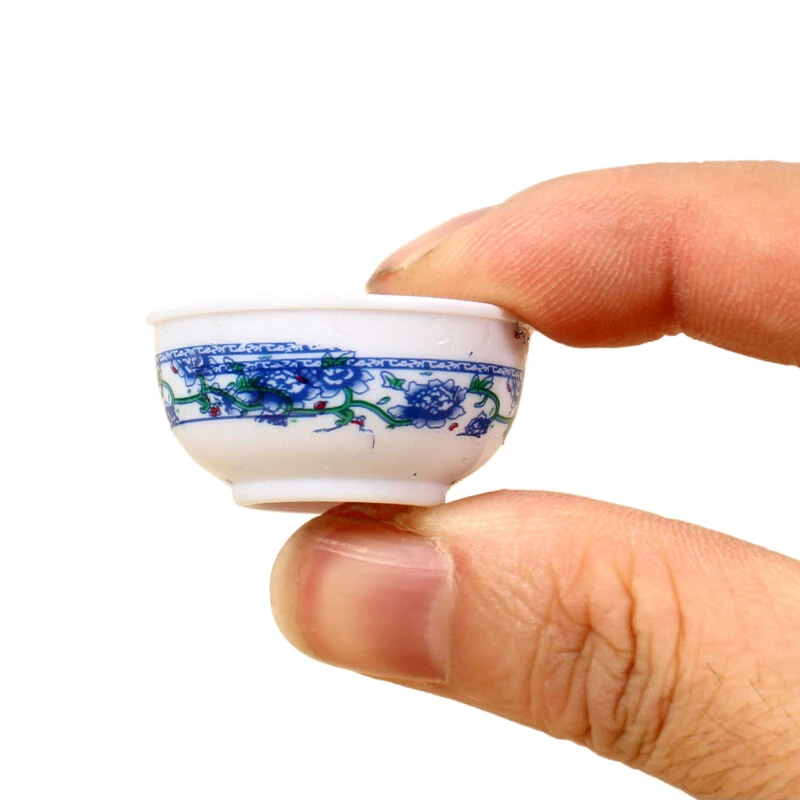 5pcs 1:12 Dollhouse Miniature Tableware Mini Simulation Blue And White Bowl Salad Bowl Dish Model Doll House Accessories