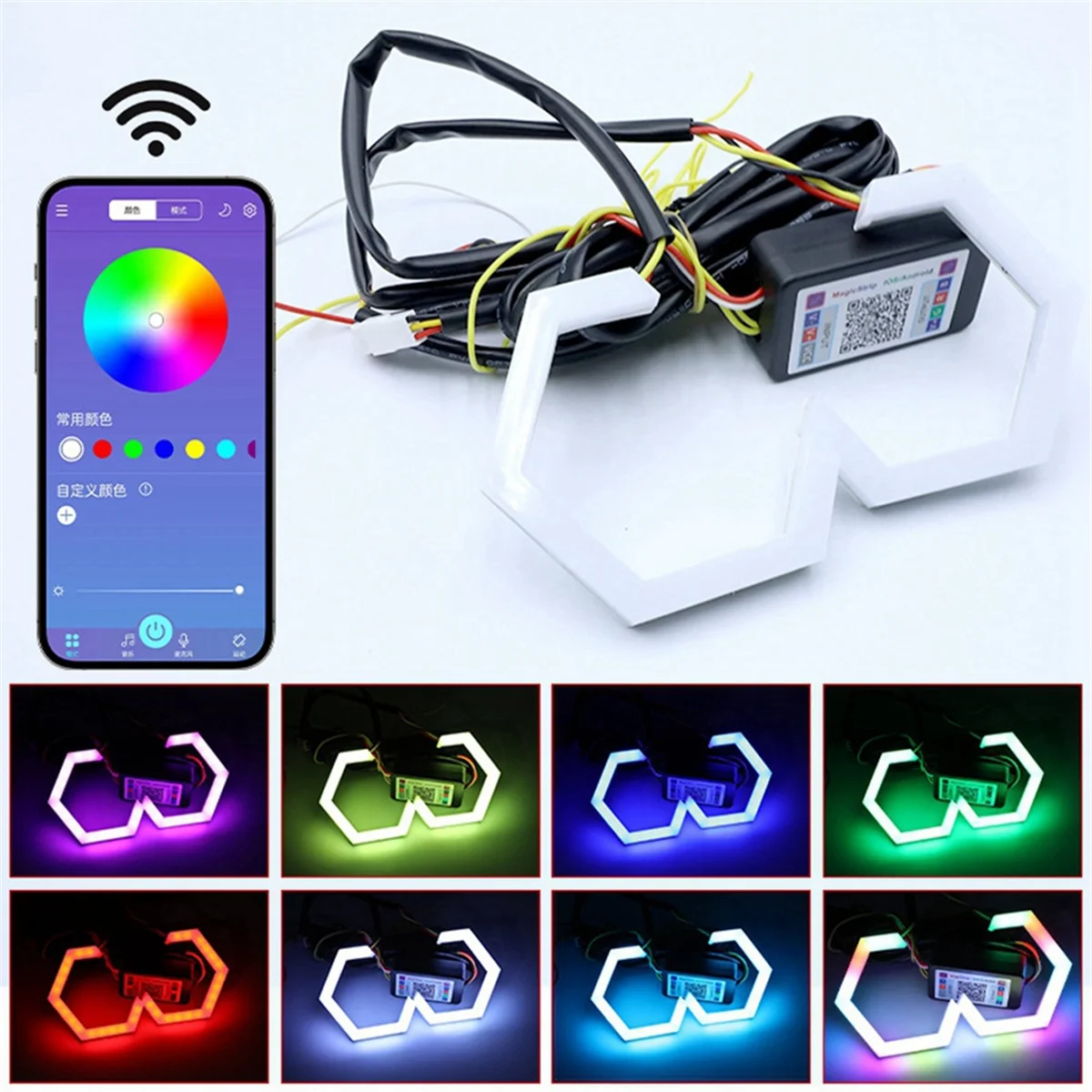 2 pçs rgb anjo olhos halo anéis sinal de volta bluetooth app controle carro utv motocicleta drl farol luz decorativa 70mm