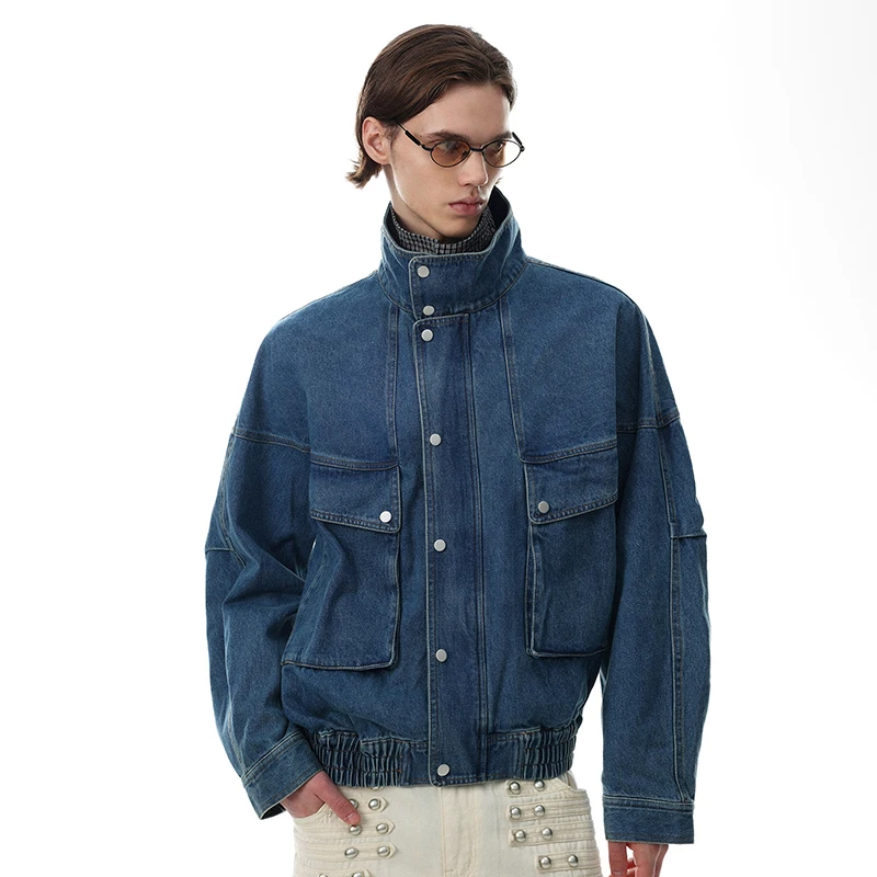 LUZHEN 2026 New Fashion Original Big Pockets Decorate Stand Neck Denim Jacket Men's Handsome High Quality Casual Clothes JY8968