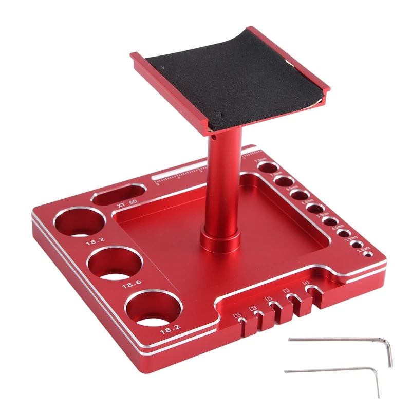 Metal RC Car Work Stand Repair Workstation Assembly Platform 360 Degree Rotation For TRX4M FMS SCX24 1/18 RC Car Replacement Red