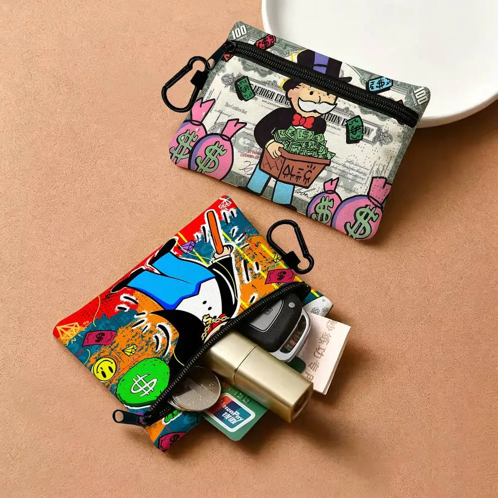 Alec Graffiti Monopoly Millionaire Money Portable Oxford Fabric  Wallet Carabiner Design Small Coin Bag For Cards Keys Earphones