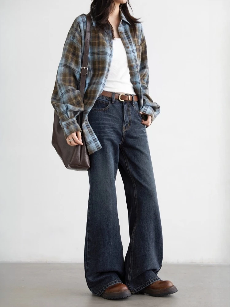 شيك فين جينز نسائي أزرق غير رسمي ملابس الشارع الشهير جديد ريترو مايكرو متوهج الدينيم بانت سليم حدوة الحصان بنطلون نسائي ربيع الخريف 2025