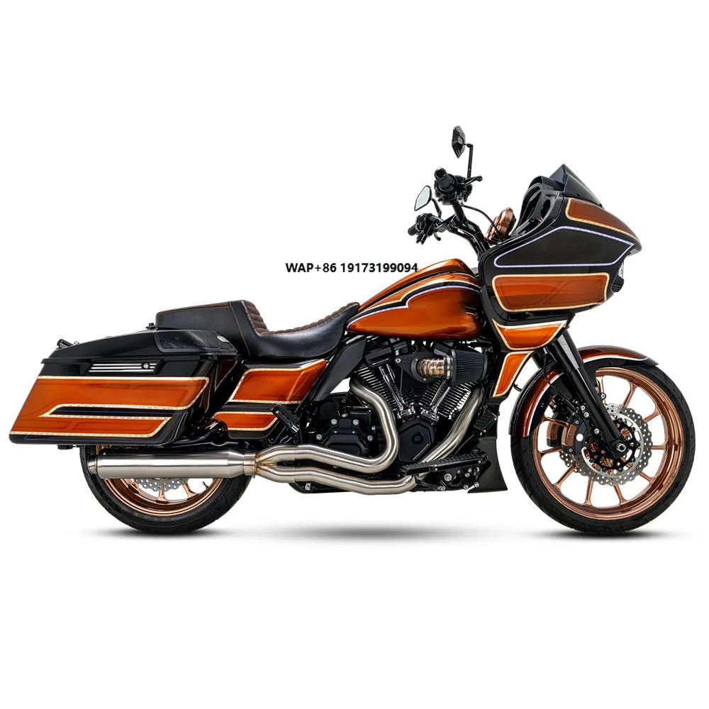Chrome Stainless Steel 2-into-1 Slip-On Exhaust Muffler Motorcycle Exhaust System Compatible with for Touring 2017-2023