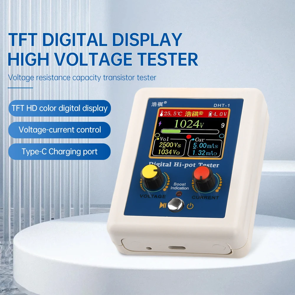 160x128TFT Display Multi-function Digital High Voltage Tester Type-c Interface Voltage Resistance Capacity Transistor Tester