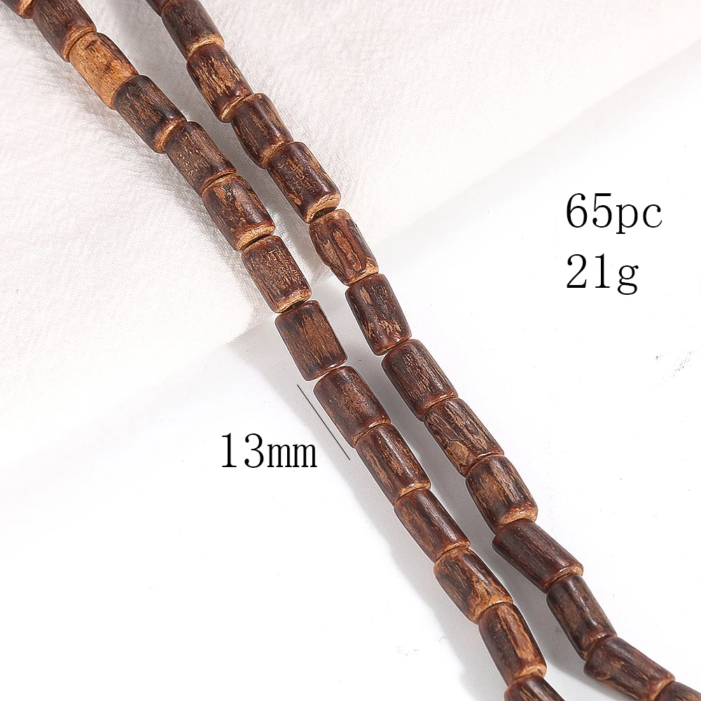 65PC 1 String 13MM Bamboo Knots Cylinder Natural Coconut Shell Wood Spacer Beads Prayer Bracelet DIY Necklace Jewelry Accessory