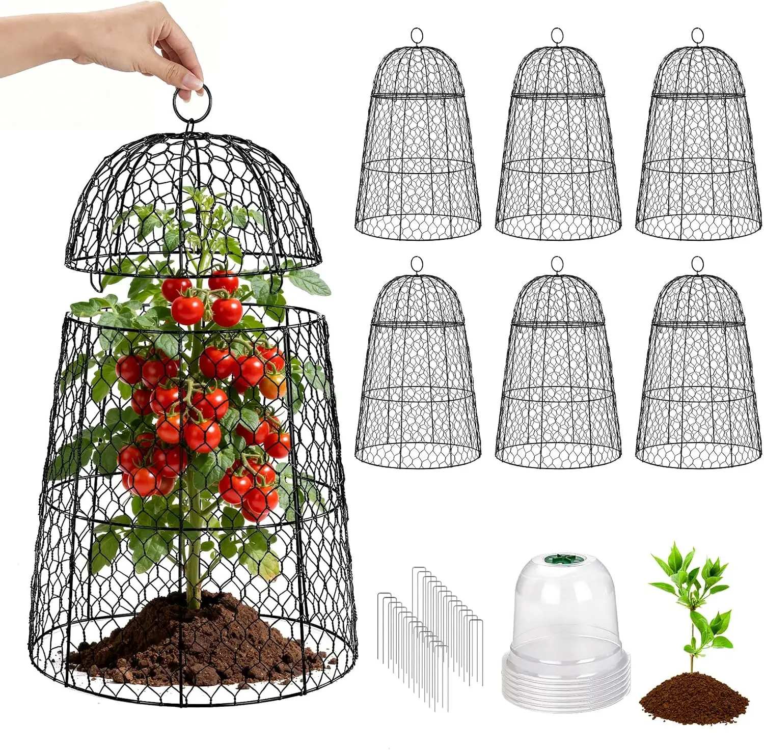 6 Pack XL Metal Garden Cloches for Plants, 17