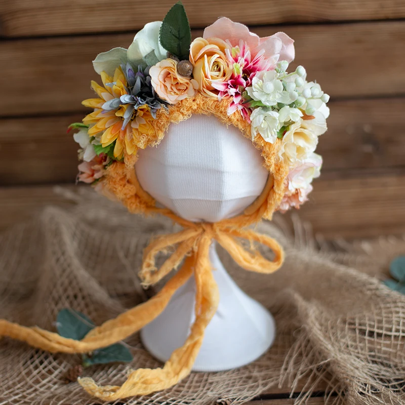Newborn Flower Bonnet Photography Shoot Baby Girl Hat Photo Prop Newborn Photography  Props Christmas Gift