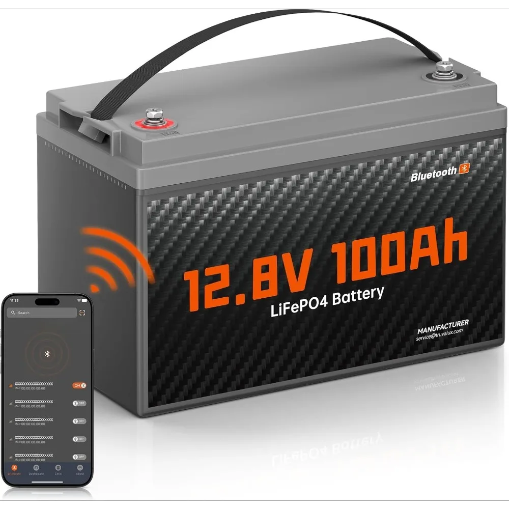 

12V 100Ah LiFePO4 Bluetooth Battery Group31,Low Temp Protection, Built-in Smart 100A BMS, 5000+ Cycles, 1.28 kWh Energy
