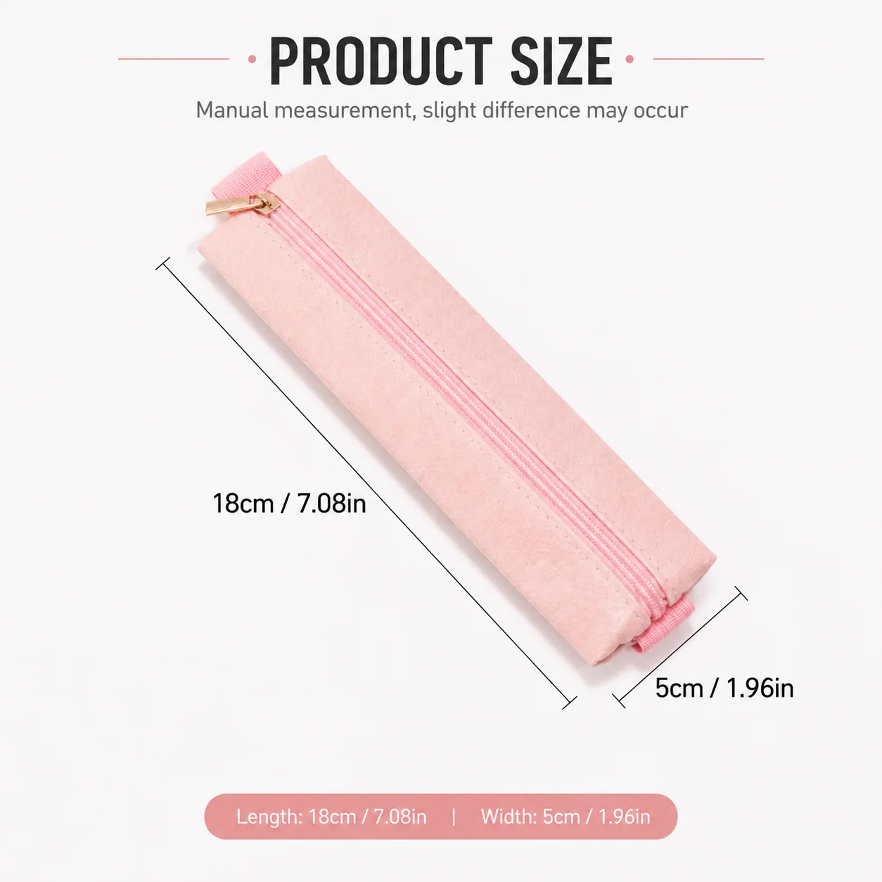 1 Piece Slim Long Pencil Pouch Minimalist Textured Lightweight Smooth Zipper Stationery Bag for School Office Commute