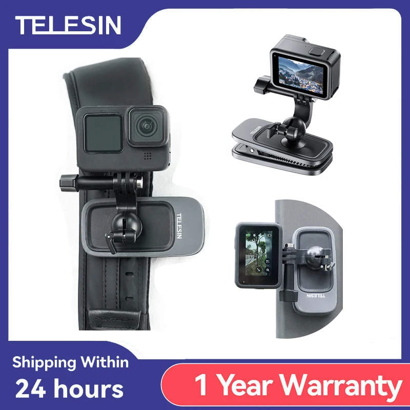 TELESIN 360° Rotation Magnetic Backpack Clip Clamp Mount for GoPro Hero 11 10 9 8 7 6 5 Insta360 DJI Action Camera Accessories