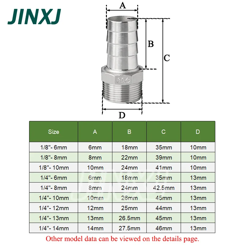 Hose Barb Connector 304 Stainless Steel 1/8\