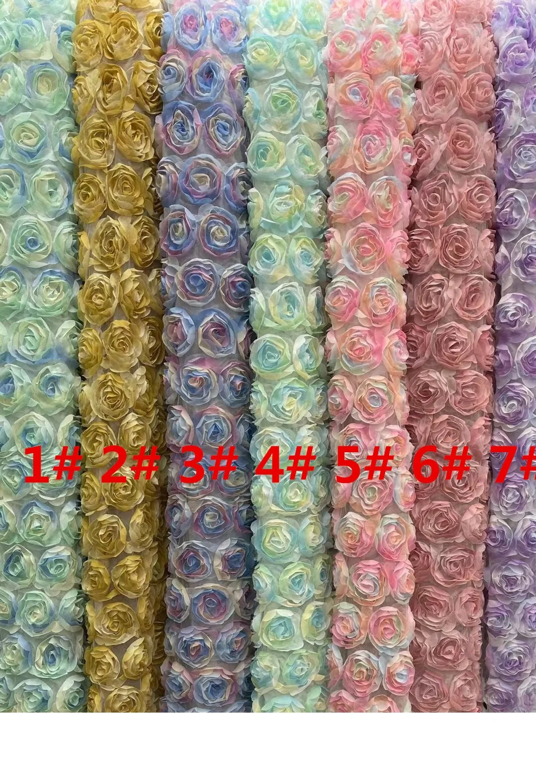 Multicolor Embroidery Rose Gradient Color Plate Flower Lace Fabric