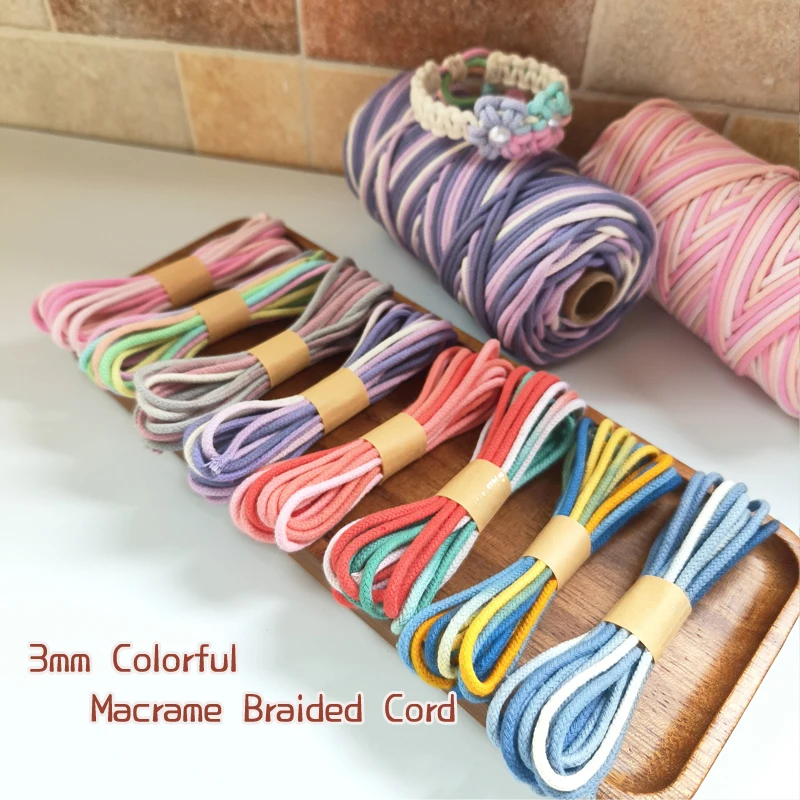 3mm Macrame Braided cord 100% Premium Cotton Braided Macrame Rope for Macramé, Crochet, Weaving  Zero Waste Bulky  Packing