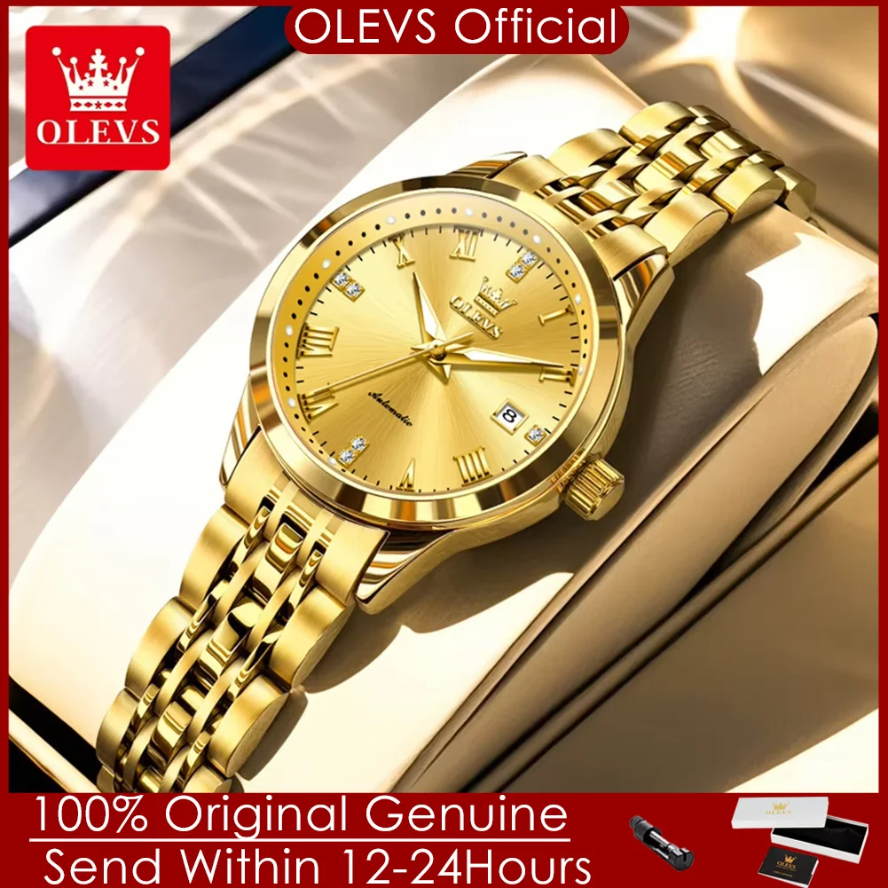 

OLEVS 7062, женские часы из нержавеющей стали, роскошные женские водонепроницаемые наручные часы, оригинальные автоматические механические часы для женщин, новинка